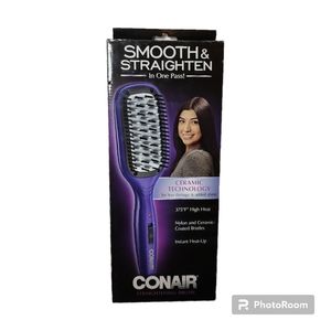 Conair Electric Ceramic Straightening Hairbrush Purple Black Smooth Straighten